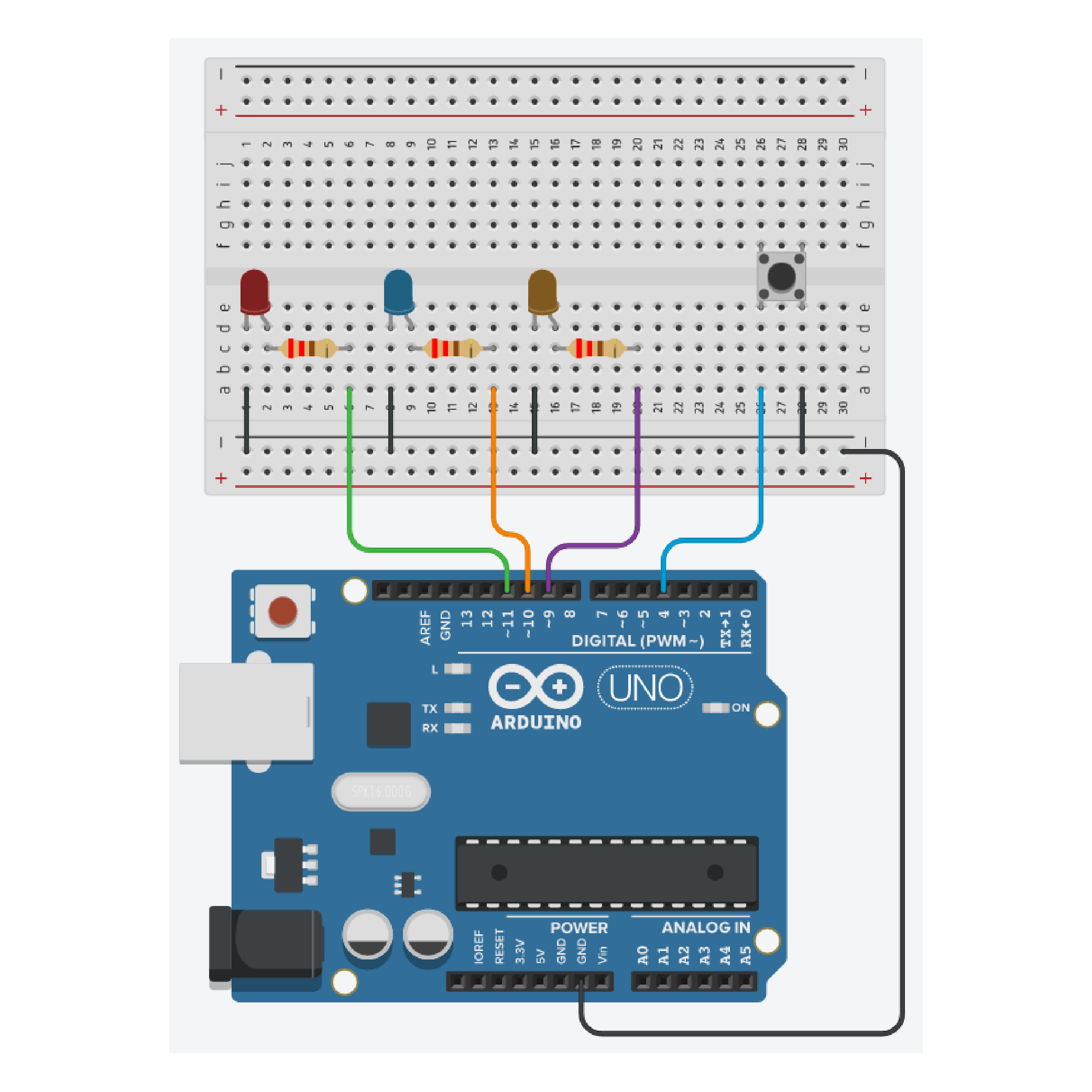 Multi LED with Button Circuit (The Robotics Back-End, n.d.)